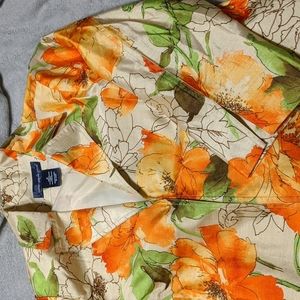 Jacket by Susan Graver, orange floral on a cream background, size M